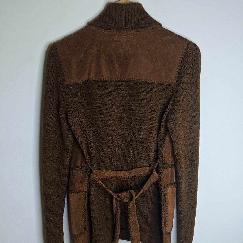 J Crew Vtg Leather Wool Knit Patchwork Cardigan xs - Picture 5 of 10
